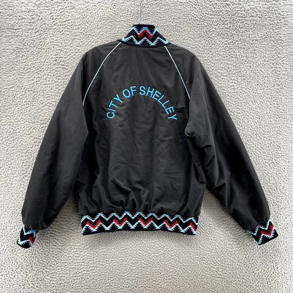 Vintage West Ark Bomber Jacket Medium Black Aztec‎ Southwestern Varsity USA Made